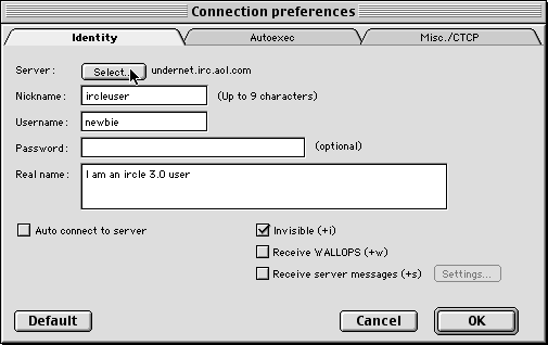 Vinduet Connection Preferences
